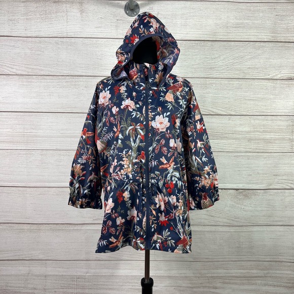 Columbia Women's Inner Limits ll Floral Bird Print Navy Rain Jacket Size Large - Picture 2 of 14